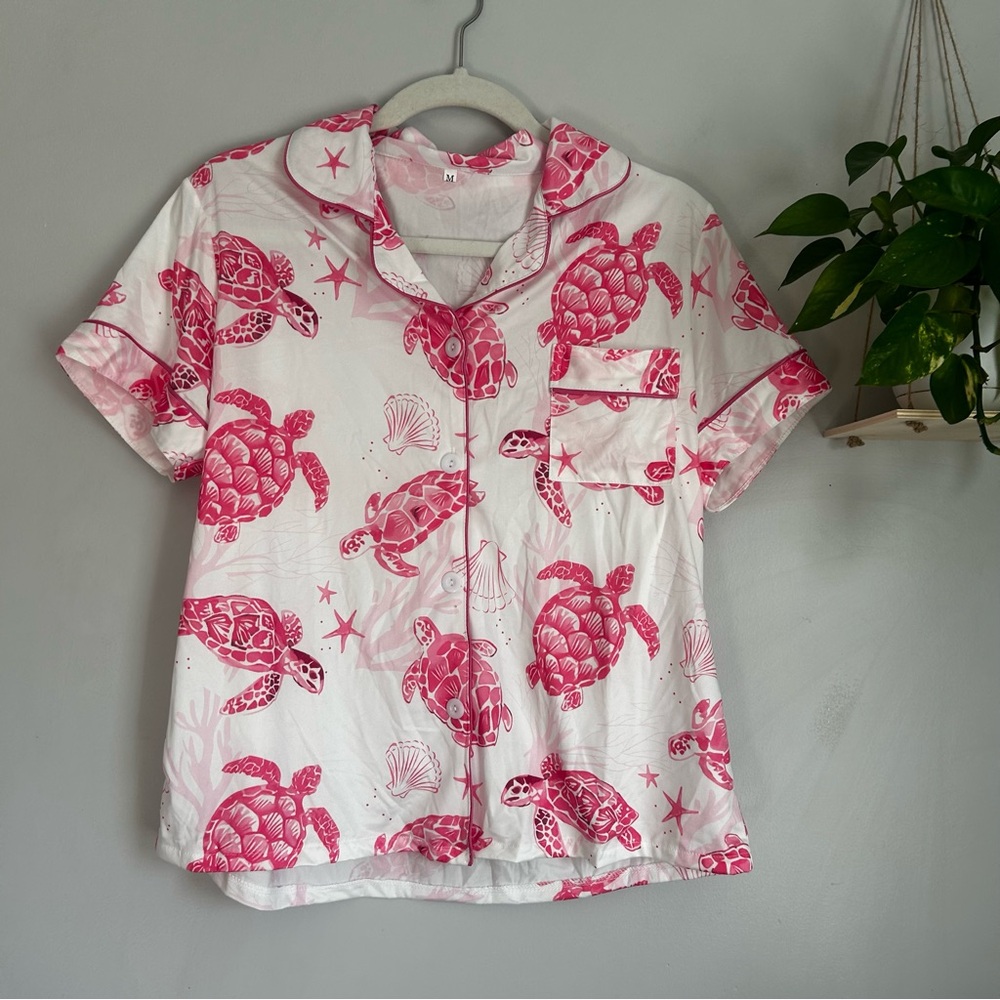 Amazon Pink Turtle Pajama Set size medium trending vacation summer pj set - Picture 5 of 12